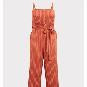 Rust Orange Stripe Challis Wide Leg Jumpsuit